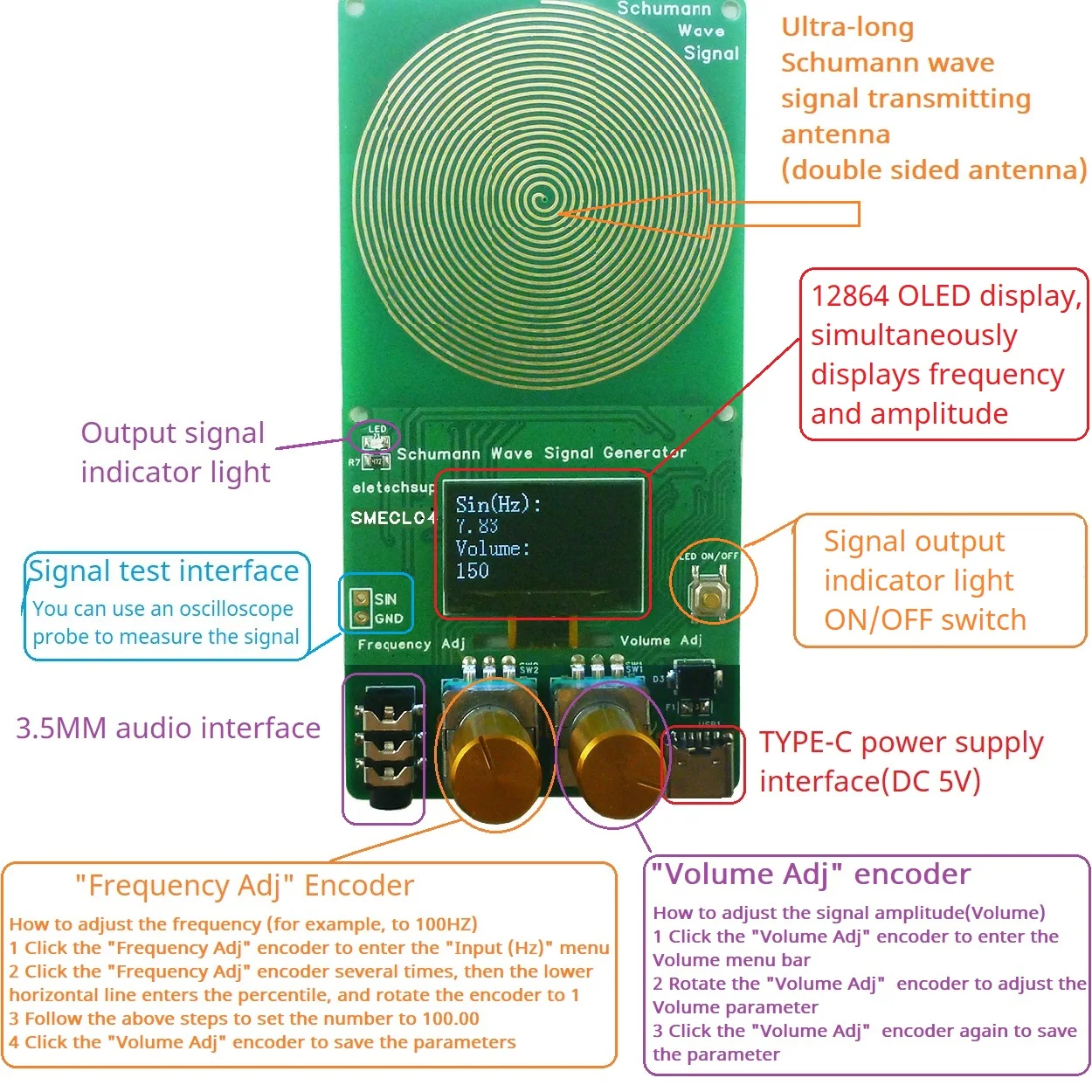 SMECL04 Frequency Volume Adj 0.01-100kHz Schumann Resonances SR Signal Generator Helps Sleep Improve Water Quality and Health